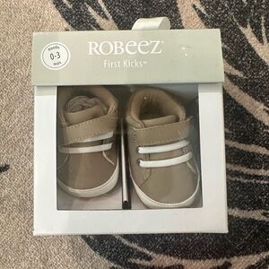 Robeez Tan and Gray Baby Walker Shoes Soft Sole